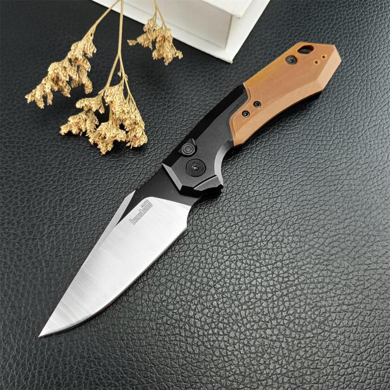 Kershaw 7851 Launch 19 AUTO Folding Knife 3.3" CPM-154 Two-Tone Clip Point Blade, Black Anodized Aluminum Handles with Earth Brown G10 Scale