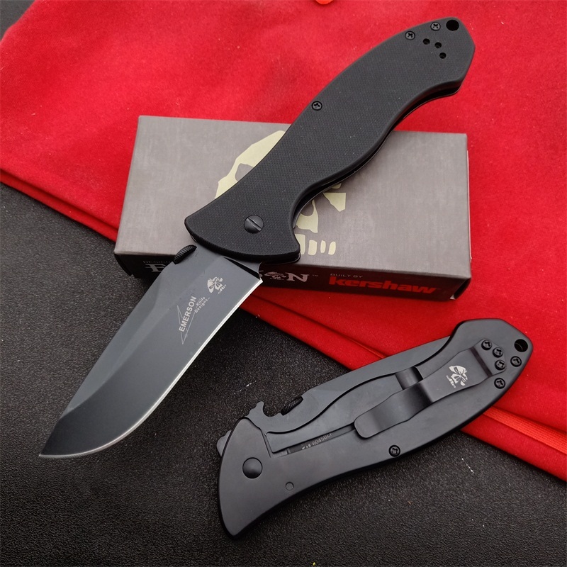 Kershaw Emerson 6045BLK Folding Knife 3.54" Working Finish 8Cr13mov Drop Point Blade, Black G10 Handles