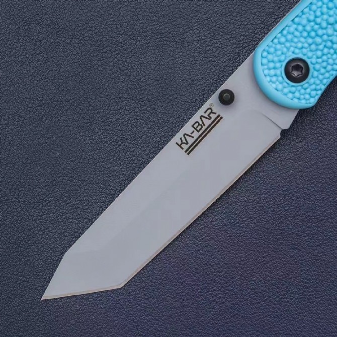 KA-BAR 5698SF USSF Space Force Corser Folding Knife 3.39" AUS-8A Gray Tanto Blade, Textured Blue GFN Handles