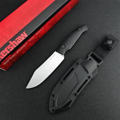 Kershaw 1083 Camp 5 Fixed Blade Knife 4.75" D2 Stonewashed Bowie, Black GFN Handles, Black GFN Sheath