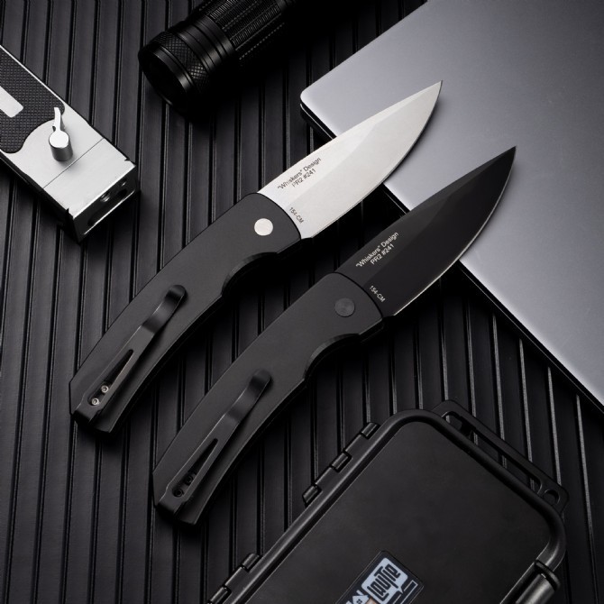 Pro-Tech Magic II AUTO Folding Knife 3.94" 154CM DLC Plain Blade, Black Aluminum+Carbon Fiber Handles