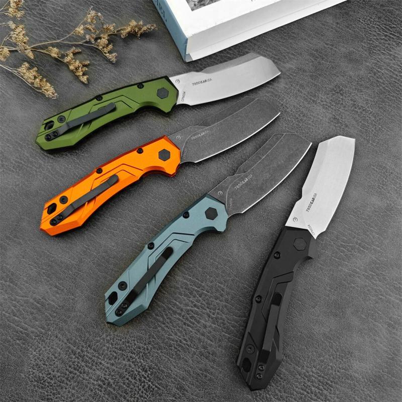 Kershaw 7850 Launch 14 AUTO Folding Knife 3.375" CPM-154 Stonewashed Cleaver Blade, Anodized Aluminum Handles with Carbon Fiber Scale - 7850SW