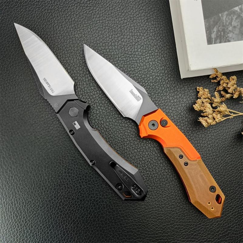 Kershaw 7851 Launch 19 AUTO Folding Knife 3.3" CPM-154 Two-Tone Clip Point Blade, Black Anodized Aluminum Handles with Earth Brown G10 Scale