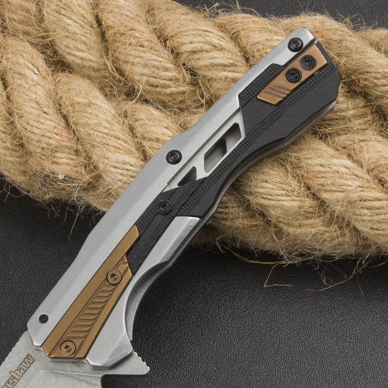 Kershaw 2095 Endgame KVT Flipper Knife 3.25" D2 Stonewashed Drop Point Blade, Stainless Steel Handles with Black GFN Insert