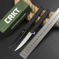 CRKT 7097 Rogers CEO Gentleman's Flipper Knife 3.35" 8Cr13mov Satin Plain Blade, Black ABS Handles, Liner Lock