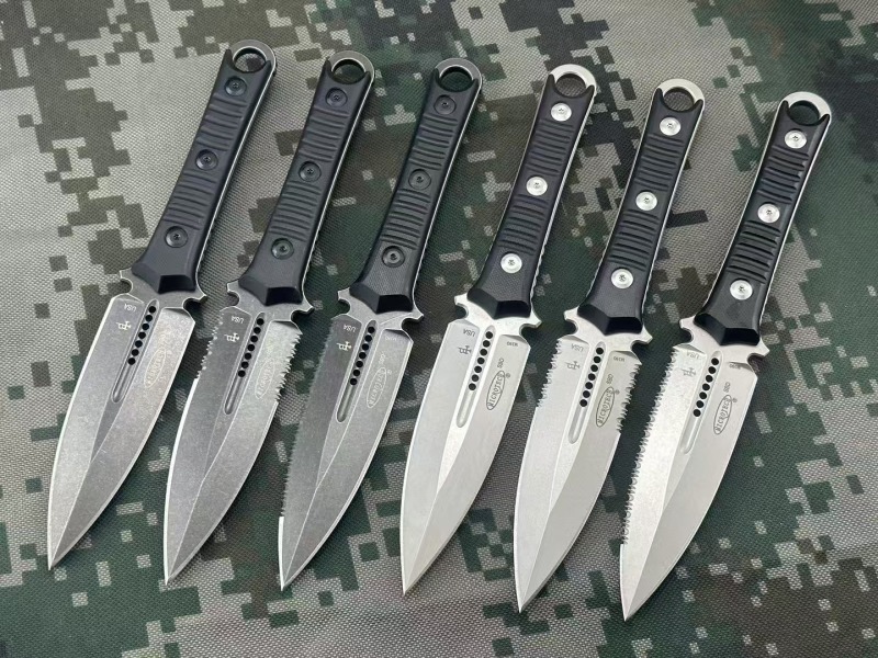 Microtech SBD201 Borka Fixed Blade Knife 4.33" M390 Dagger Blade Milled Black G10 Handles