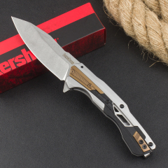 Kershaw 2095 Endgame KVT Flipper Knife 3.25" D2 Stonewashed Drop Point Blade, Stainless Steel Handles with Black GFN Insert