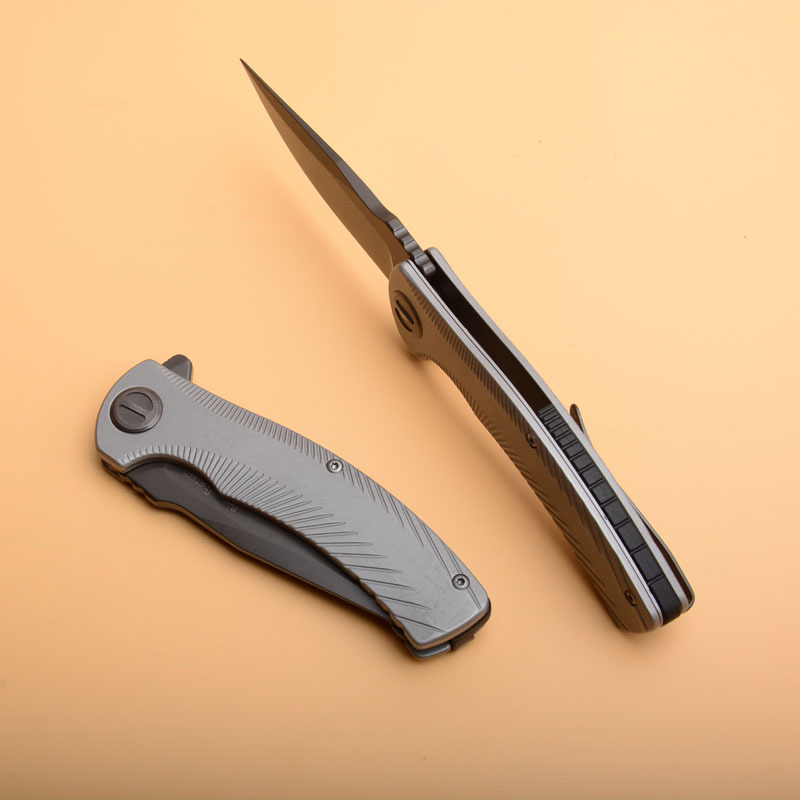 Kershaw 3490 Les George Seguin Assisted Flipper Knife 3.1" Gray PVD Blade, Milled Stainless Steel Handles