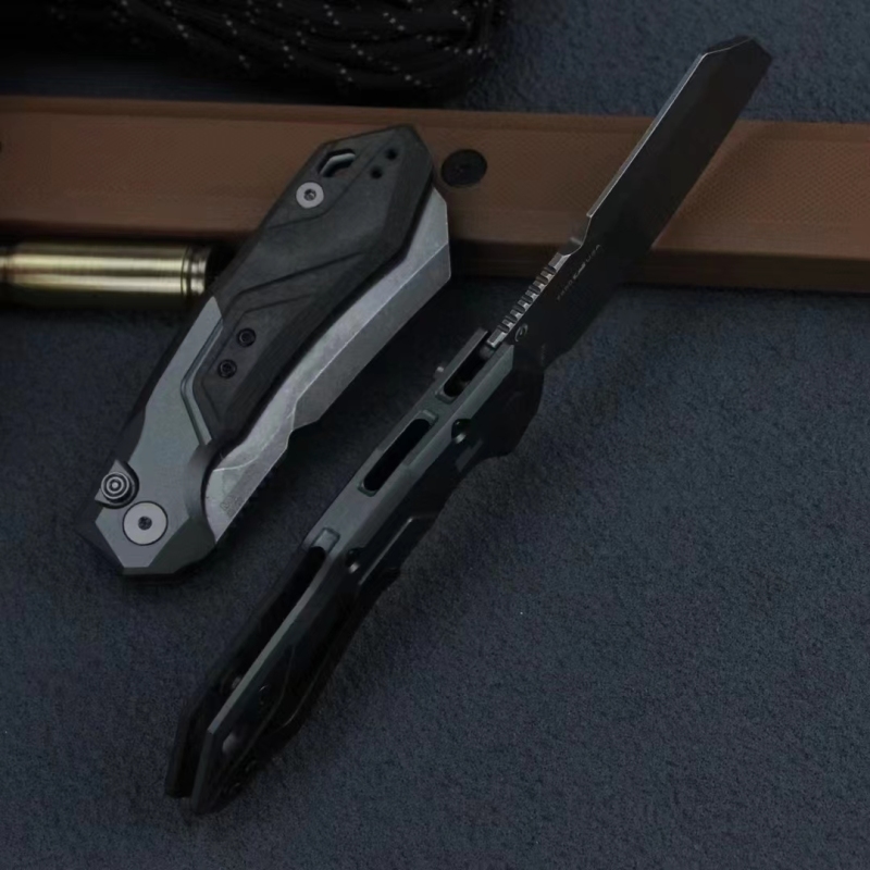 Kershaw 7850 Launch 14 AUTO Folding Knife 3.375" BlackWashed CPM-154 Cleaver Blade, Gray Anodized Aluminum Handles with Carbon Fiber Scale