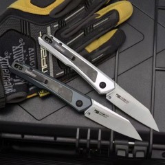 Kershaw 7050 Launch 20 AUTO Folding Knife 3" CPM-MagnaCut Two-Tone Reverse Tanto Blade, Clear Anodized Aluminum Handles with Carbon Fiber Inlays