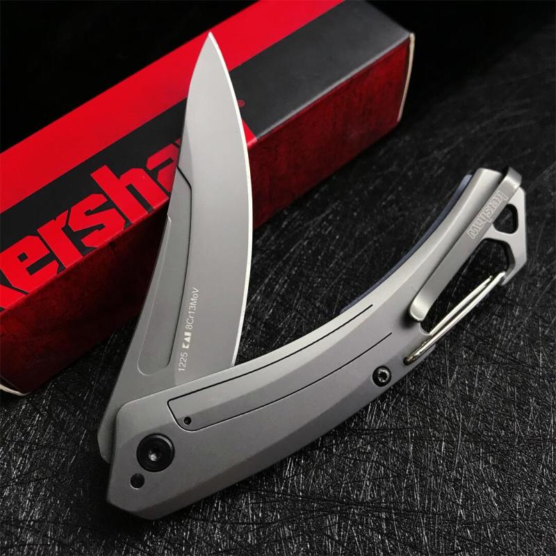Kershaw 1225 Reverb XL Folding Knife 3" Black Upswept Blade, Blue-Gray G10 Handle with Carbon Fiber Overlay, Frame Lock