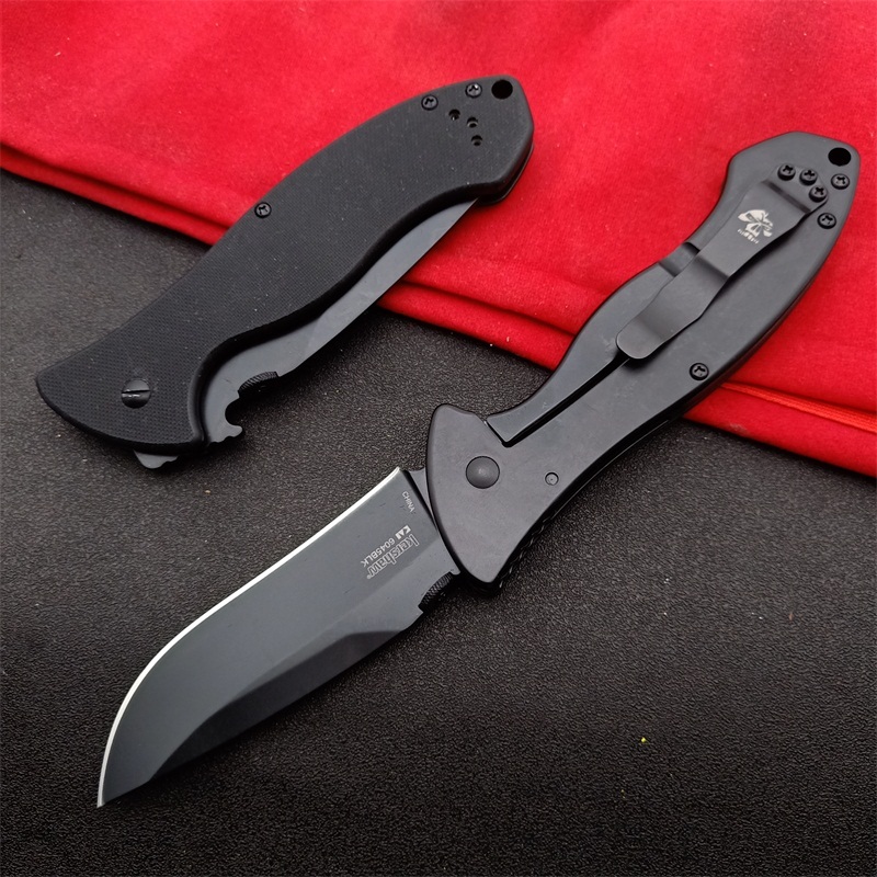 Kershaw Emerson 6045BLK Folding Knife 3.54" Working Finish 8Cr13mov Drop Point Blade, Black G10 Handles