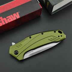 Kershaw 1776OLSW Link Assisted Flipper Knife 3.25" CPM-MagnaCut Stonewashed Plain Blade, Olive Aluminum Handles, Liner Lock