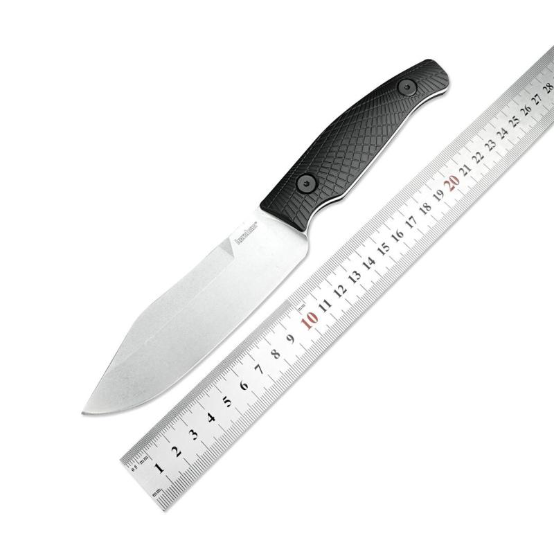 Kershaw 1083 Camp 5 Fixed Blade Knife 4.75" D2 Stonewashed Bowie, Black GFN Handles, Black GFN Sheath