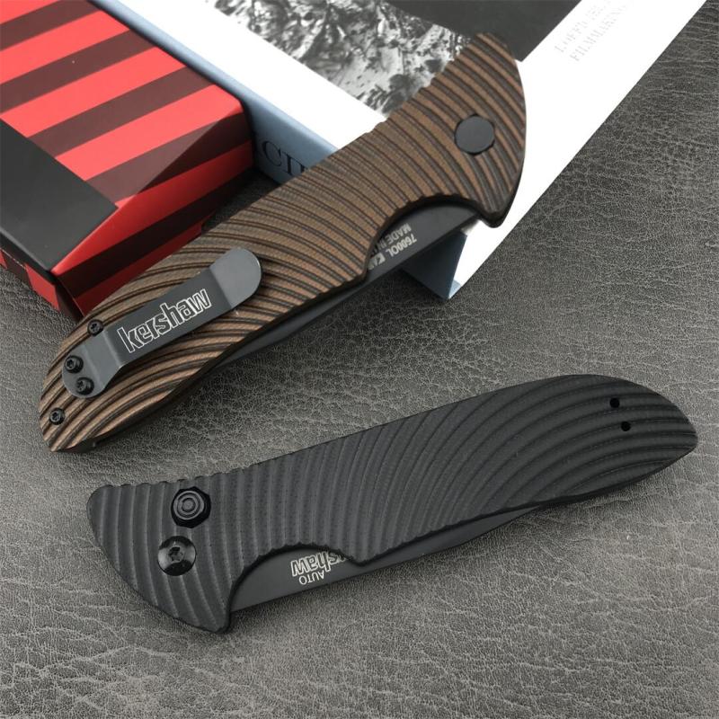 Kershaw 7600 Auto Folding Knife 3.35" Working Finish 8Cr13mov Drop Point Blade, G10 Handles