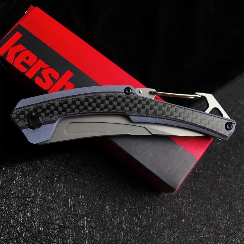Kershaw 1225 Reverb XL Folding Knife 3" Black Upswept Blade, Blue-Gray G10 Handle with Carbon Fiber Overlay, Frame Lock