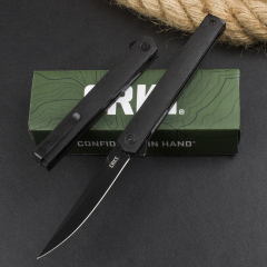 CRKT 7097 Rogers CEO Gentleman's Flipper Knife 3.35" 8Cr13mov Satin Plain Blade, Black ABS Handles, Liner Lock