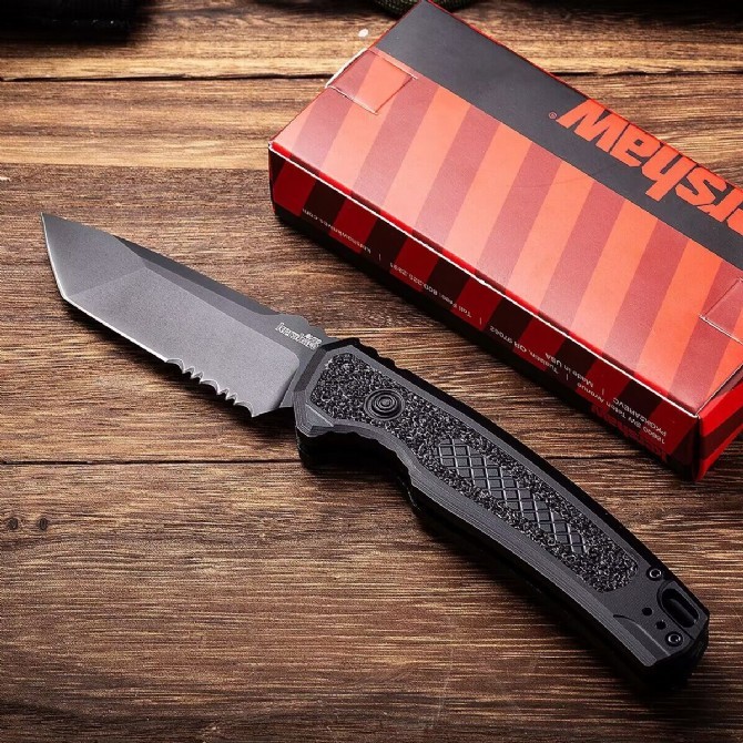 Kershaw 7105BLK Auto Folding Knife 3.35" Working Finish 8Cr13mov Drop Point Blade, Aluminum alloy Handles