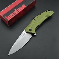 Kershaw 1776OLSW Link Assisted Flipper Knife 3.25" CPM-MagnaCut Stonewashed Plain Blade, Olive Aluminum Handles, Liner Lock