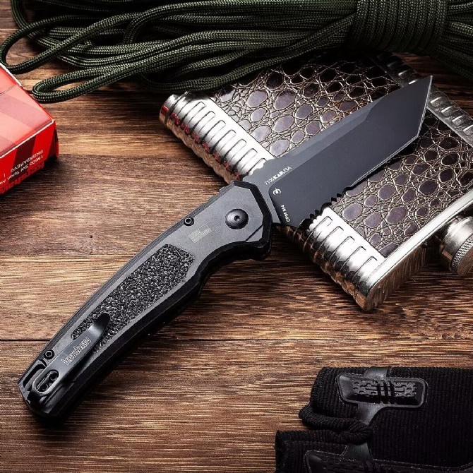 Kershaw 7105BLK Auto Folding Knife 3.35" Working Finish 8Cr13mov Drop Point Blade, Aluminum alloy Handles