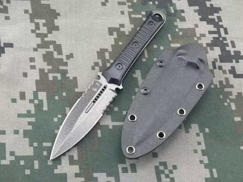 Microtech SBD201 Borka Fixed Blade Knife 4.33" M390 Dagger Blade Milled Black G10 Handles