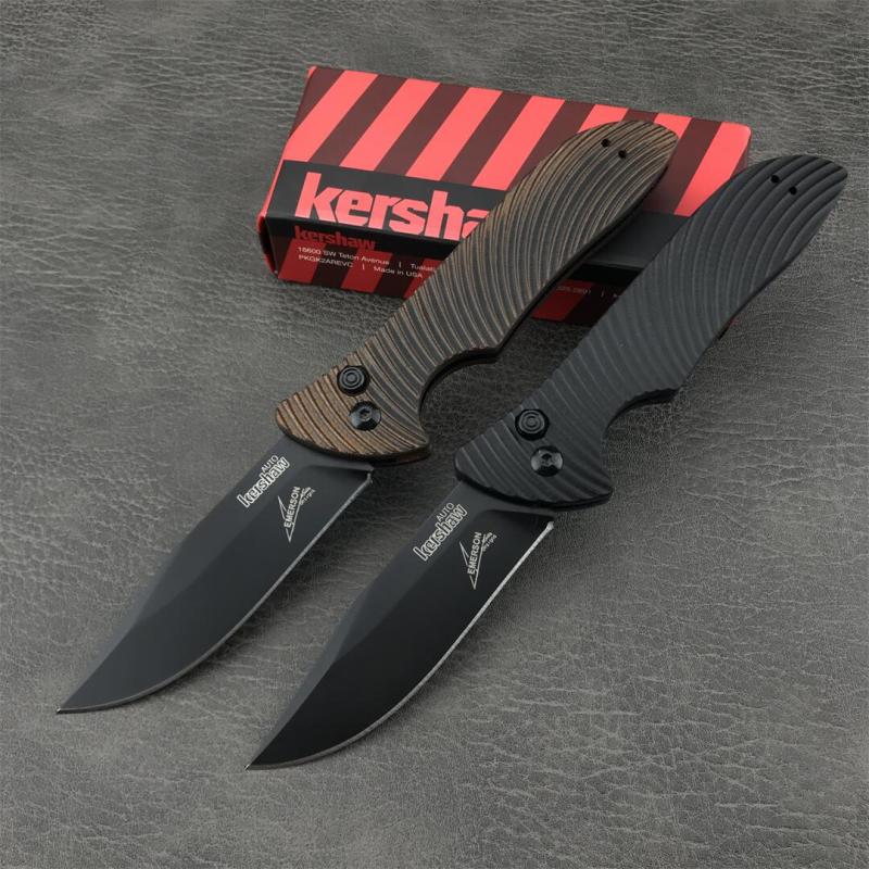 Kershaw 7600 Auto Folding Knife 3.35" Working Finish 8Cr13mov Drop Point Blade, G10 Handles