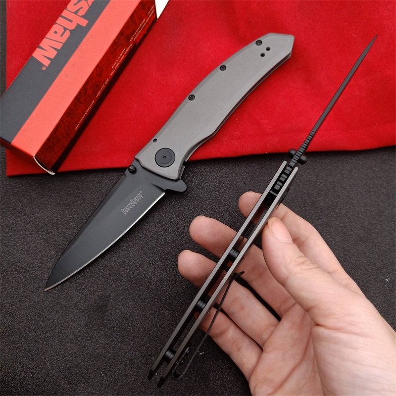 Kershaw 2200 Grid Assisted Flipper 3.7" Black Blade, Stainless Steel Handles, Frame Lock
