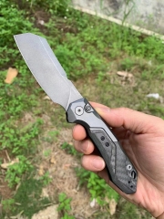 Kershaw 7850 Launch 14 AUTO Folding Knife 3.375" BlackWashed CPM-154 Cleaver Blade, Gray Anodized Aluminum Handles with Carbon Fiber Scale