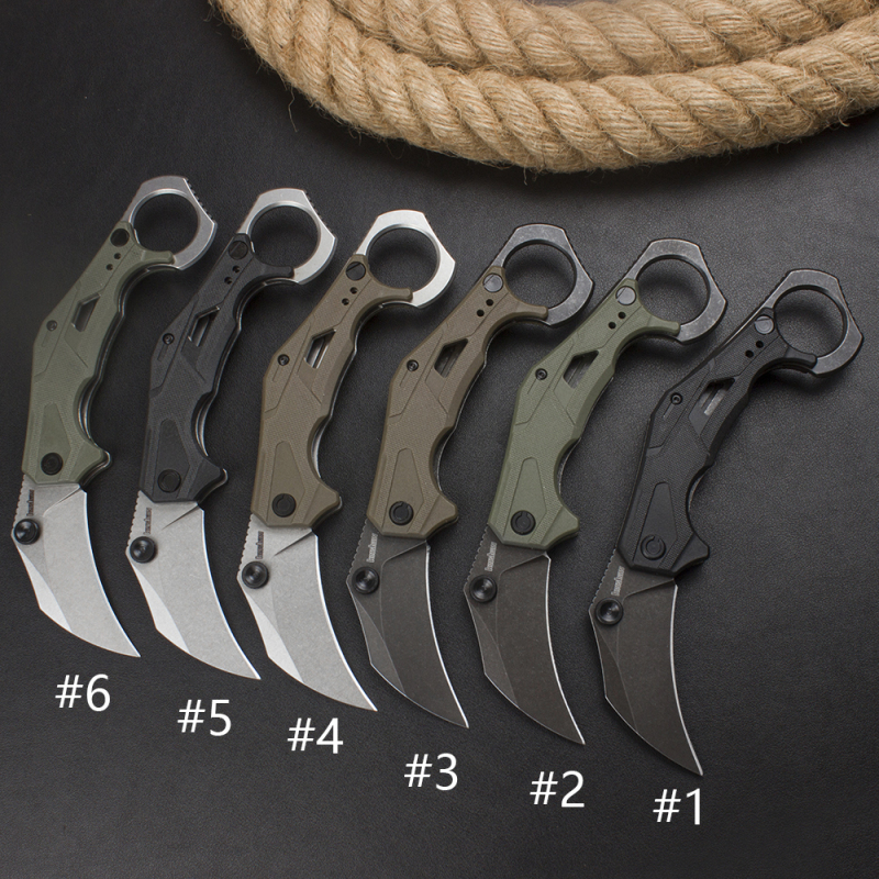 Kershaw 2064 Outlier Assisted Flipper Knife 2.6" 8Cr13Mov Karambit, Textured Black GFN Handles with Pinky Ring, Liner Lock