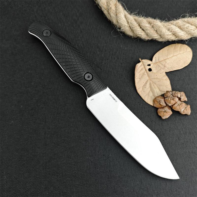 Kershaw 1083 Camp 5 Fixed Blade Knife 4.75" D2 Stonewashed Bowie, Black GFN Handles, Black GFN Sheath