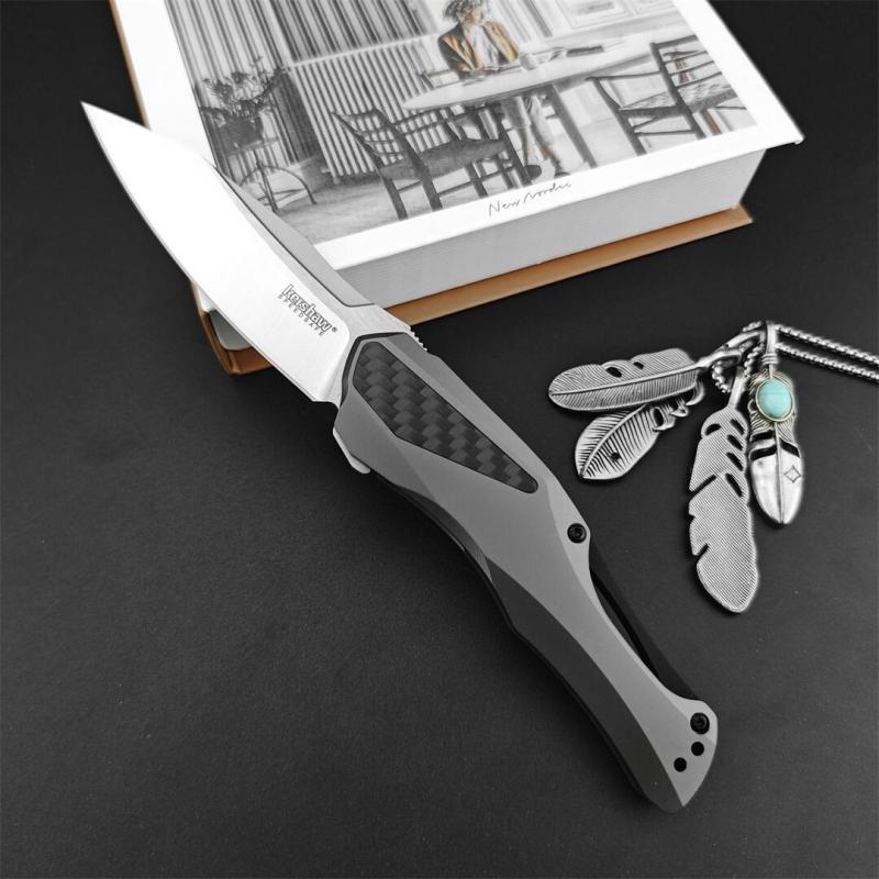 Kershaw 5500 Collateral KVT Assisted Flipper Knife 3.4" D2 Two-Tone Drop Point Blade, Stainless Steel Handles with Carbon Fiber Insert, Frame Lock
