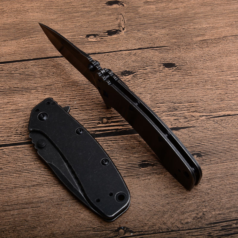 Kershaw 1556BW Folding Knife 2.83" Working Finish 8Cr13mov Drop Point Blade, Black Steel Handles