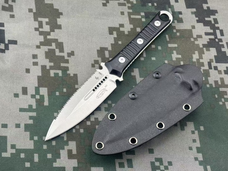 Microtech SBD201 Borka Fixed Blade Knife 4.33" M390 Dagger Blade Milled Black G10 Handles