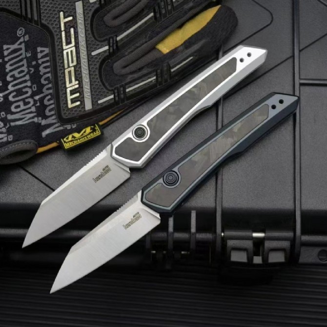Kershaw 7050 Launch 20 AUTO Folding Knife 3" CPM-MagnaCut Two-Tone Reverse Tanto Blade, Clear Anodized Aluminum Handles with Carbon Fiber Inlays