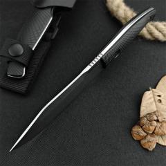 Kershaw 1083 Camp 5 Fixed Blade Knife 4.75" D2 Stonewashed Bowie, Black GFN Handles, Black GFN Sheath