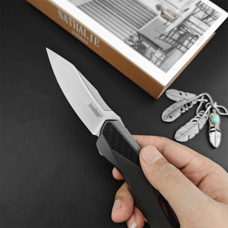 Kershaw 5500 Collateral KVT Assisted Flipper Knife 3.4" D2 Two-Tone Drop Point Blade, Stainless Steel Handles with Carbon Fiber Insert, Frame Lock