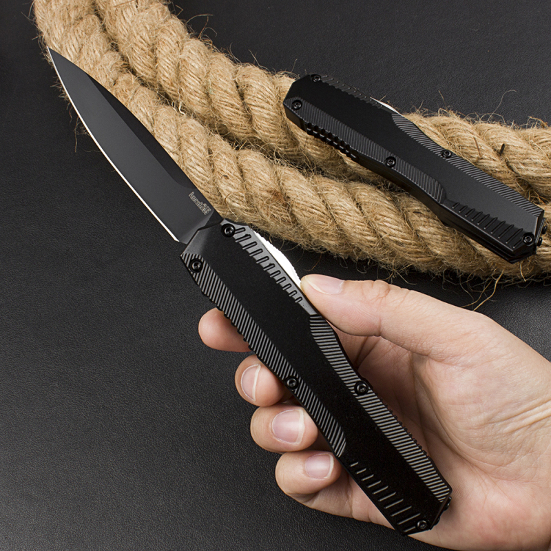 Kershaw 9000 Matt Diskin Livewire OTF AUTO Knife 3.3" CPM-MagnaCut Stonewashed Spear Point Blade, Black Aluminum Handles