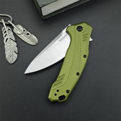Kershaw 1776OLSW Link Assisted Flipper Knife 3.25" CPM-MagnaCut Stonewashed Plain Blade, Olive Aluminum Handles, Liner Lock
