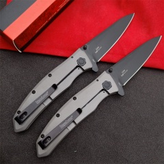 Kershaw 2200 Grid Assisted Flipper 3.7" Black Blade, Stainless Steel Handles, Frame Lock