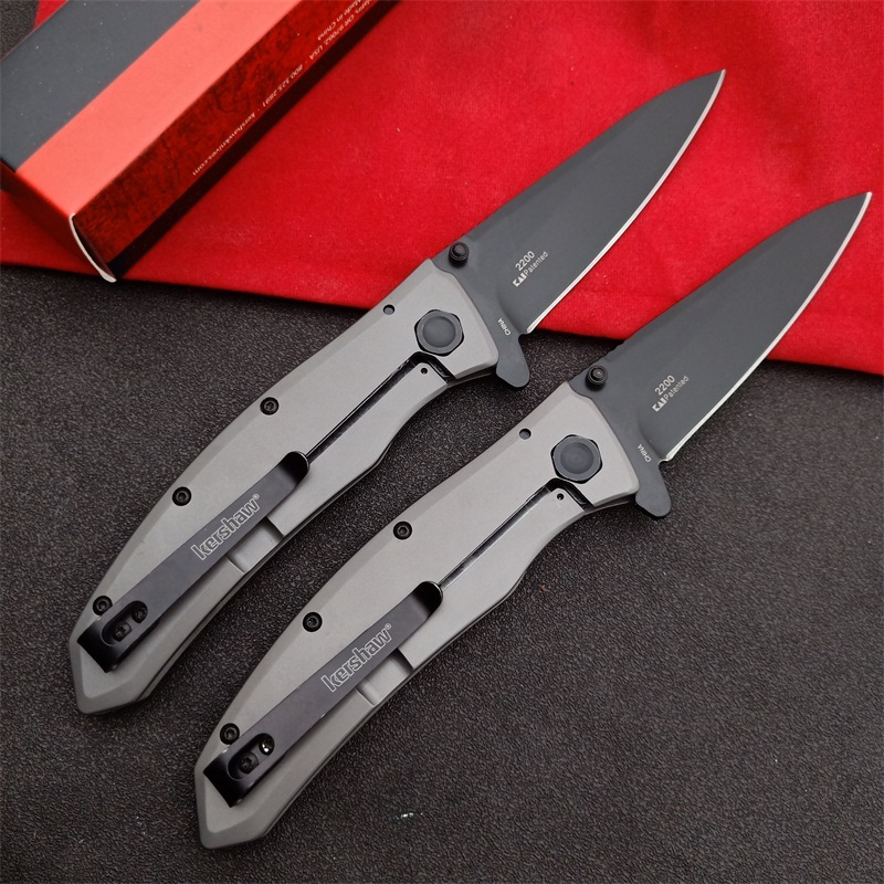 Kershaw 2200 Grid Assisted Flipper 3.7" Black Blade, Stainless Steel Handles, Frame Lock
