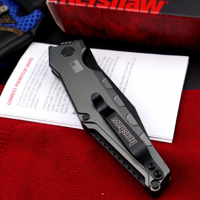 Kershaw 7900GRYBLK Launch 7 AUTO Folding Knife 3.75" Black CPM-154 Clip Point Blade, Aluminum Handles - Tim Galyean Design