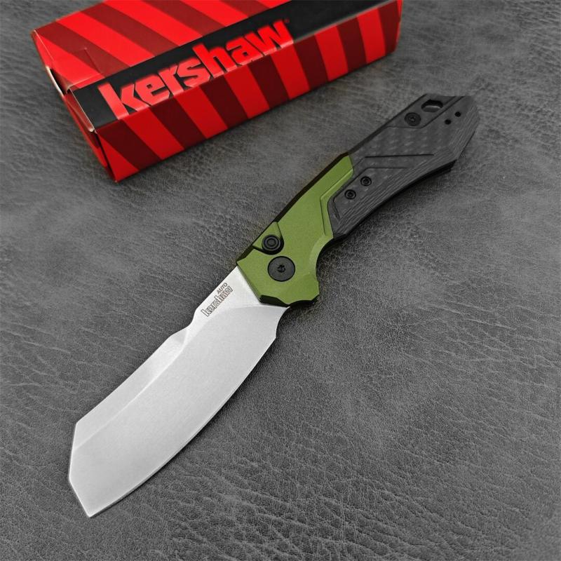Kershaw 7850 Launch 14 AUTO Folding Knife 3.375" CPM-154 Stonewashed Cleaver Blade, Anodized Aluminum Handles with Carbon Fiber Scale - 7850SW