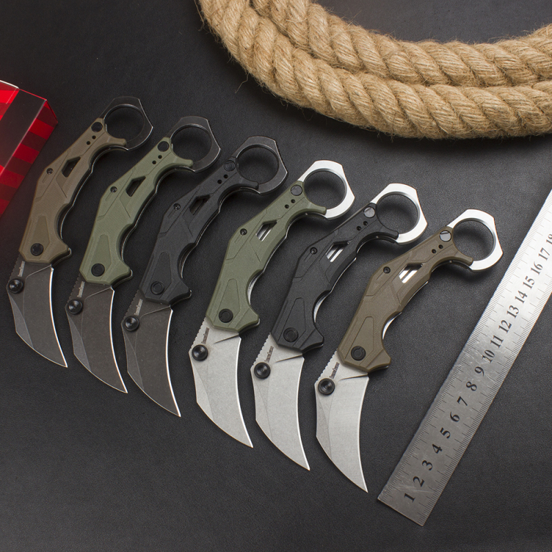 Kershaw 2064 Outlier Assisted Flipper Knife 2.6" 8Cr13Mov Karambit, Textured Black GFN Handles with Pinky Ring, Liner Lock