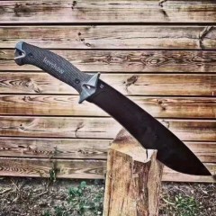 Kershaw 1077TAN Camp 10 Fixed 10" 65Mn Carbon Steel Blade, Tan Rubber Handles, GRN Sheath