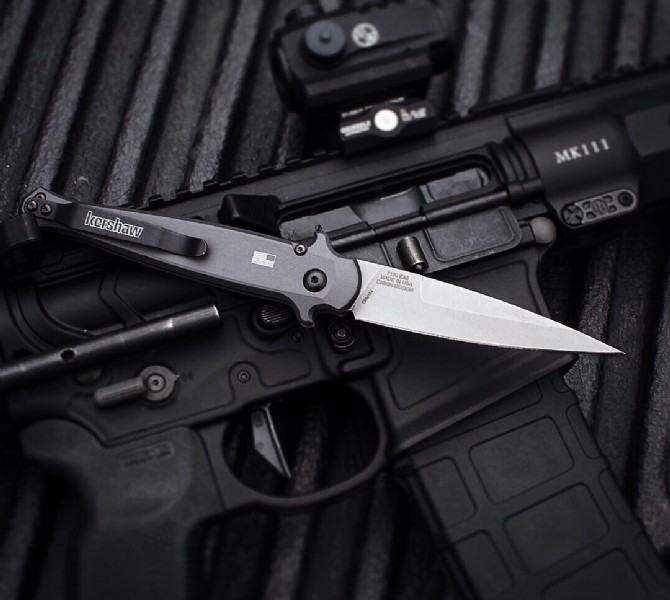 Kershaw 7150 Launch 8 AUTO Folding Knife 3.5" Stonewashed CPM-154 Spear Point Blade, Anodized Aluminum Handles w/ Carbon Fiber Inlay