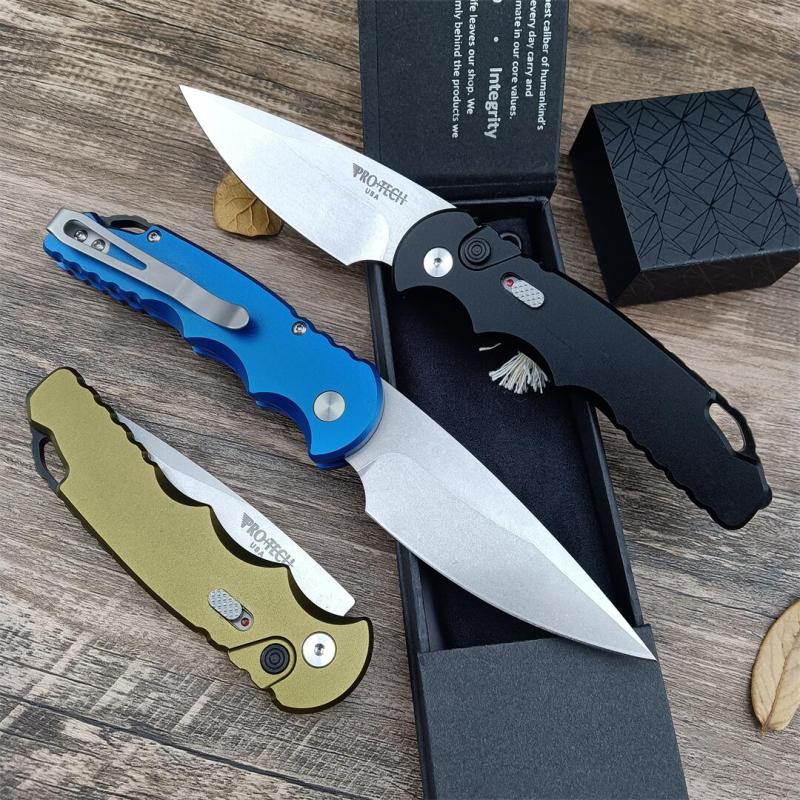 Pro-Tech TR-5 AUTO Folding Knife 3.23" S35VN Stonewashed Plain Blade, Aluminum Handles - T501