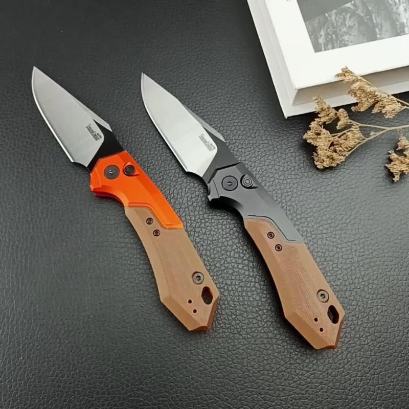 Kershaw 7851 Launch 19 AUTO Folding Knife 3.3" CPM-154 Two-Tone Clip Point Blade, Black Anodized Aluminum Handles with Earth Brown G10 Scale
