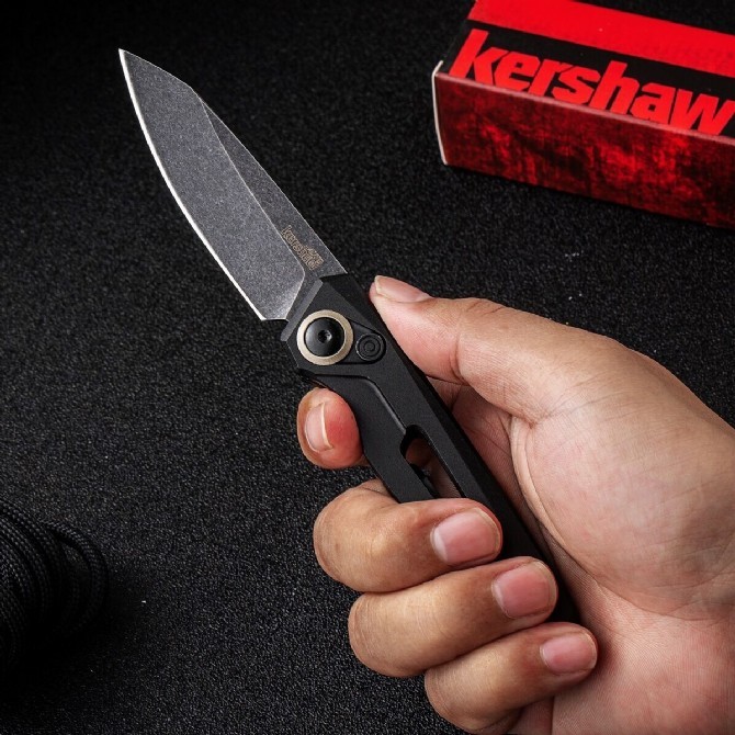 Kershaw 7550 Launch 11 AUTO Folding Knife 2.75" BlackWashed CPM-154 Tanto Blade, Black Aluminum Handles