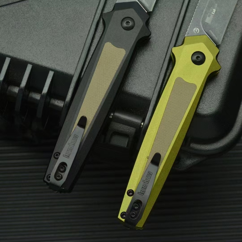 Kershaw 7950 Launch 15 AUTO Folding Knife 3.5" CPM-MagnaCut Spear Point Blade, Black Aluminum Handles with Canvas Micarta Inlays