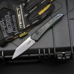 Kershaw 7050 Launch 20 AUTO Folding Knife 3" CPM-MagnaCut Two-Tone Reverse Tanto Blade, Clear Anodized Aluminum Handles with Carbon Fiber Inlays